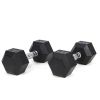 25LB×2piece HDRS Rubber Coated Solid Cast Iron Dumbbell with Contoured Chrome Handle, Hexagon Head