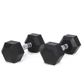25LB×2piece HDRS Rubber Coated Solid Cast Iron Dumbbell with Contoured Chrome Handle, Hexagon Head