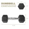 8LB 1-Pair(2pieces) HDRS Rubber Coated Solid Cast Iron Dumbbell with Contoured Chrome Handle, Hexagon Head