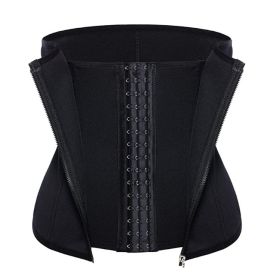 Amazon hot-selling zipper three-breasted belt neoprene corset body burst SWEAT fitness postpartum body girdle (Option: black-XL)