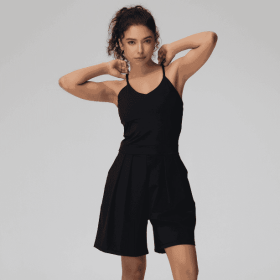One Piece Short Style' Waist Pleats (Option: black-M)