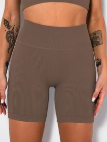 Yoga Shorts Ribbed Seamless Workout High Waist Athletic Leggings Suitable For Yoga Fitness (Color: Coffee, size: M)