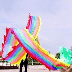 19.6ft Washable Silk-like Dragon Poi for Kids & Adults, 6 meters of Outdoor Flinging Fitness Dance with 3D Rainbow Color Dragon Ribbon Streamer Set (Color: Rainbow Dragon)