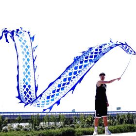 19.6ft Washable Silk-like Dragon Poi for Kids & Adults, 6 meters of Outdoor Flinging Fitness Dance with 3D Rainbow Color Dragon Ribbon Streamer Set (Color: Celadon Dragon)