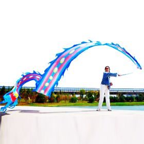 19.6ft Washable Silk-like Dragon Poi for Kids & Adults, 6 meters of Outdoor Flinging Fitness Dance with 3D Rainbow Color Dragon Ribbon Streamer Set (Color: Blue Phoenix)