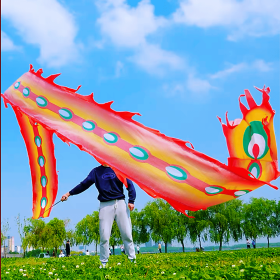 19.6ft Washable Silk-like Dragon Poi for Kids & Adults, 6 meters of Outdoor Flinging Fitness Dance with 3D Rainbow Color Dragon Ribbon Streamer Set (Color: Fire Phoenix)